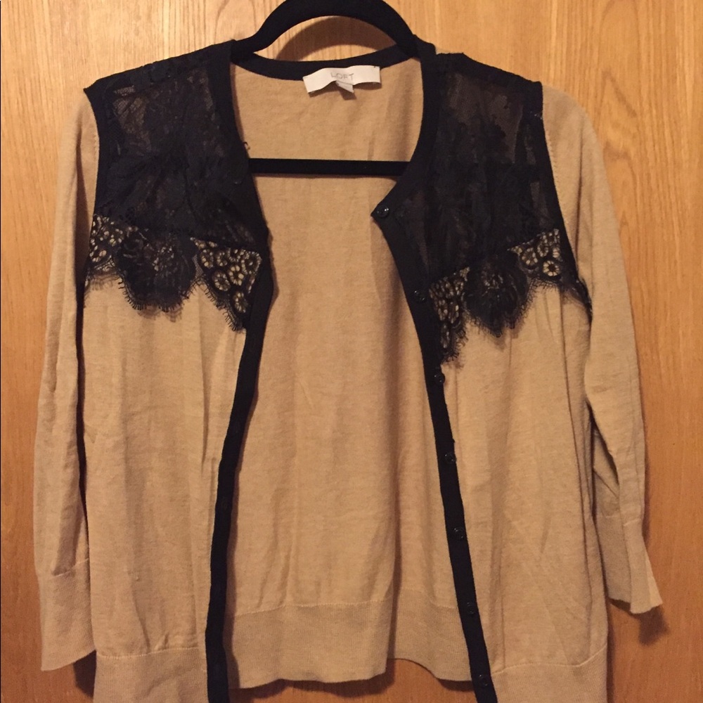 Tan and black lace cardigan